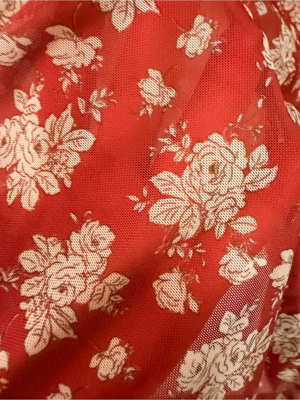 Altar’d State Red Floral Mesh Ruched Button Front Top - Picture 3 of 7